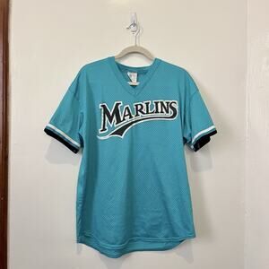 1990s Florida Marlins Majestic Batting Jersey Teal Diamond Vintage VTG Rare XL